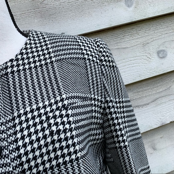 Vintage 80s Wool Blend Plaid Houndstooth Button Up Long Sleeve Collarless Blazer - Picture 6 of 16